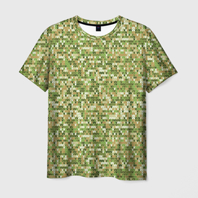 Мужская футболка 3D с принтом В зеленых тонах вязаный трикотажный однотонный узор в Новосибирске, 100% полиэфир | прямой крой, круглый вырез горловины, длина до линии бедер | 