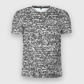 Мужская футболка 3D Slim с принтом Узор серого вязанного трикотажа меланж в Санкт-Петербурге, 100% полиэстер с улучшенными характеристиками | приталенный силуэт, круглая горловина, широкие плечи, сужается к линии бедра | Тематика изображения на принте: 