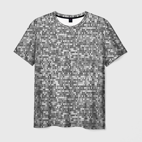 Мужская футболка 3D с принтом Узор серого вязанного трикотажа меланж , 100% полиэфир | прямой крой, круглый вырез горловины, длина до линии бедер | 