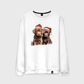 Мужской свитшот хлопок с принтом Рождественские щенята , 100% хлопок |  | Тематика изображения на принте: 