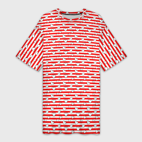 Платье-футболка 3D с принтом Маленькие сердечки красный полосатый в Кировске,  |  | 