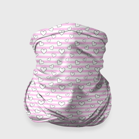 Бандана-труба 3D с принтом Полосатый розовый паттерн с сердечками в Екатеринбурге, 100% полиэстер, ткань с особыми свойствами — Activecool | плотность 150‒180 г/м2; хорошо тянется, но сохраняет форму | 
