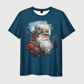 Мужская футболка 3D с принтом Дед Мороз стиле стимпанк в Санкт-Петербурге, 100% полиэфир | прямой крой, круглый вырез горловины, длина до линии бедер | 