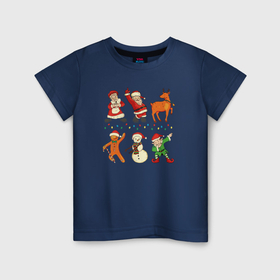 Детская футболка хлопок с принтом Сказочные новогодние персонажи , 100% хлопок | круглый вырез горловины, полуприлегающий силуэт, длина до линии бедер | 