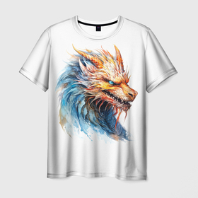 Мужская футболка 3D с принтом Портрет дракона символа Нового года , 100% полиэфир | прямой крой, круглый вырез горловины, длина до линии бедер | 
