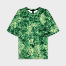 Мужская футболка oversize 3D с принтом Шкура рептилии ярко зелёного цвета в Петрозаводске,  |  | 