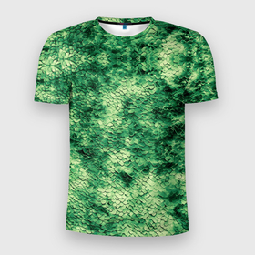 Мужская футболка 3D Slim с принтом Шкура рептилии ярко зелёного цвета в Петрозаводске, 100% полиэстер с улучшенными характеристиками | приталенный силуэт, круглая горловина, широкие плечи, сужается к линии бедра | 