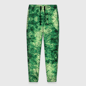 Мужские брюки 3D с принтом Шкура рептилии ярко зелёного цвета в Петрозаводске, 100% полиэстер | манжеты по низу, эластичный пояс регулируется шнурком, по бокам два кармана без застежек, внутренняя часть кармана из мелкой сетки | 