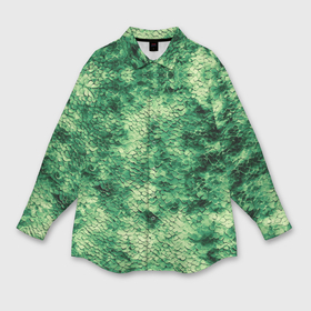 Мужская рубашка oversize 3D с принтом Шкура рептилии ярко зелёного цвета в Петрозаводске,  |  | 