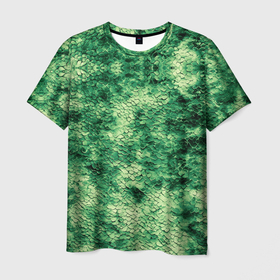 Мужская футболка 3D с принтом Шкура рептилии ярко зелёного цвета в Петрозаводске, 100% полиэфир | прямой крой, круглый вырез горловины, длина до линии бедер | 