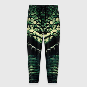 Мужские брюки 3D с принтом Чешуя дракона зелёного в Кировске, 100% полиэстер | манжеты по низу, эластичный пояс регулируется шнурком, по бокам два кармана без застежек, внутренняя часть кармана из мелкой сетки | 
