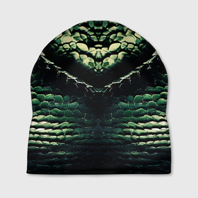 Шапка 3D с принтом Чешуя дракона зелёного в Тюмени, 100% полиэстер | универсальный размер, печать по всей поверхности изделия | 