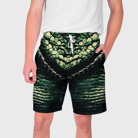 Мужские шорты 3D с принтом Чешуя дракона зелёного в Тюмени,  полиэстер 100% | прямой крой, два кармана без застежек по бокам. Мягкая трикотажная резинка на поясе, внутри которой широкие завязки. Длина чуть выше колен | 