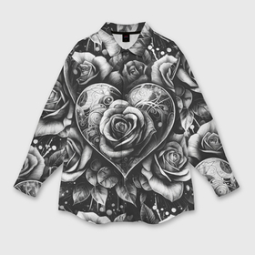 Мужская рубашка oversize 3D с принтом Черно белое сердце и розы ,  |  | 