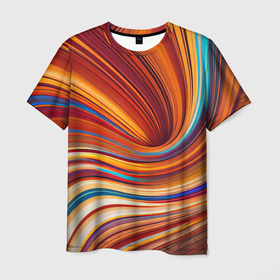 Мужская футболка 3D с принтом Цветные волны   нейросеть , 100% полиэфир | прямой крой, круглый вырез горловины, длина до линии бедер | 
