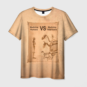 Мужская футболка 3D с принтом Медицина против ветеринарии , 100% полиэфир | прямой крой, круглый вырез горловины, длина до линии бедер | 