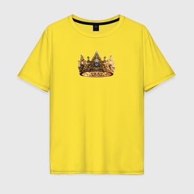 Мужская футболка хлопок Oversize с принтом Королевская корона с голубыми камнями в Екатеринбурге, 100% хлопок | свободный крой, круглый ворот, “спинка” длиннее передней части | 