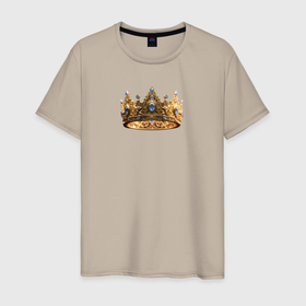 Мужская футболка хлопок с принтом Королевская корона с голубыми камнями в Екатеринбурге, 100% хлопок | прямой крой, круглый вырез горловины, длина до линии бедер, слегка спущенное плечо. | 