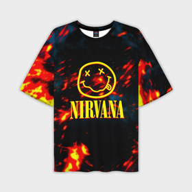 Мужская футболка oversize 3D с принтом Nirvana rock огненное лого лава в Рязани,  |  | 