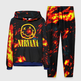 Мужской костюм с толстовкой 3D с принтом Nirvana rock огненное лого лава ,  |  | Тематика изображения на принте: 