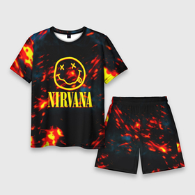 Мужской костюм с шортами 3D с принтом Nirvana rock огненное лого лава ,  |  | Тематика изображения на принте: 