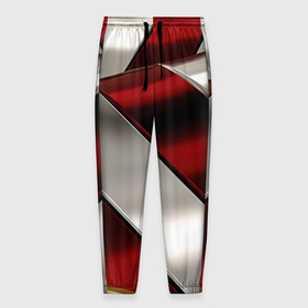 Мужские брюки 3D с принтом Красные белые и золотые полосы в Тюмени, 100% полиэстер | манжеты по низу, эластичный пояс регулируется шнурком, по бокам два кармана без застежек, внутренняя часть кармана из мелкой сетки | 