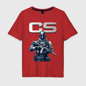 Мужская футболка хлопок Oversize с принтом Counter Strike   stormtrooper в Санкт-Петербурге, 100% хлопок | свободный крой, круглый ворот, “спинка” длиннее передней части | 