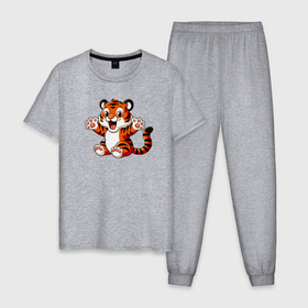 Мужская пижама хлопок с принтом Милый тигрёнок рад в Курске, 100% хлопок | брюки и футболка прямого кроя, без карманов, на брюках мягкая резинка на поясе и по низу штанин
 | 