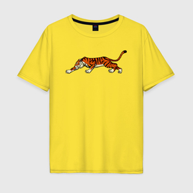 Мужская футболка хлопок Oversize с принтом Крадущийся тигр охотится в Новосибирске, 100% хлопок | свободный крой, круглый ворот, “спинка” длиннее передней части | 