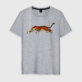 Мужская футболка хлопок с принтом Крадущийся тигр охотится в Белгороде, 100% хлопок | прямой крой, круглый вырез горловины, длина до линии бедер, слегка спущенное плечо. | Тематика изображения на принте: 