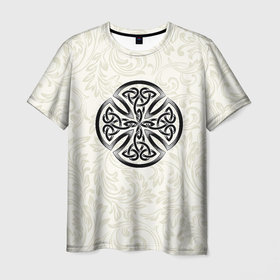 Мужская футболка 3D с принтом Обережная символика в орнаменте , 100% полиэфир | прямой крой, круглый вырез горловины, длина до линии бедер | 