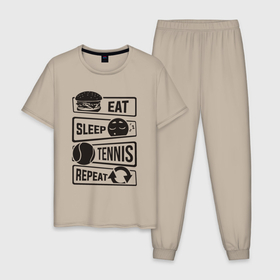 Мужская пижама хлопок с принтом Есть спать теннис в Петрозаводске, 100% хлопок | брюки и футболка прямого кроя, без карманов, на брюках мягкая резинка на поясе и по низу штанин
 | 