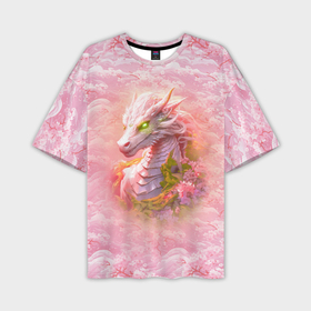 Мужская футболка oversize 3D с принтом Розовый дракон с цветами сакуры в Новосибирске,  |  | 