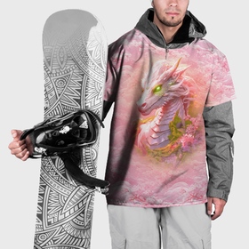 Накидка на куртку 3D с принтом Розовый дракон с цветами сакуры в Тюмени, 100% полиэстер |  | Тематика изображения на принте: 