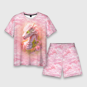 Мужской костюм с шортами 3D с принтом Розовый дракон с цветами сакуры в Кировске,  |  | 
