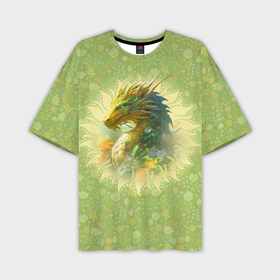 Мужская футболка oversize 3D с принтом Зеленый дракон на цветочной поляне в Петрозаводске,  |  | Тематика изображения на принте: 