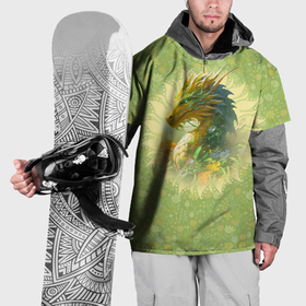 Накидка на куртку 3D с принтом Зеленый дракон на цветочной поляне в Санкт-Петербурге, 100% полиэстер |  | Тематика изображения на принте: 