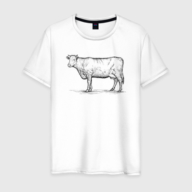 Мужская футболка хлопок с принтом Профиль коровы в Новосибирске, 100% хлопок | прямой крой, круглый вырез горловины, длина до линии бедер, слегка спущенное плечо. | 