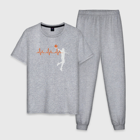 Мужская пижама хлопок с принтом Баскетбольный пульс в Екатеринбурге, 100% хлопок | брюки и футболка прямого кроя, без карманов, на брюках мягкая резинка на поясе и по низу штанин
 | 