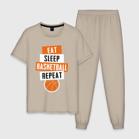 Мужская пижама хлопок с принтом Eat sleep basketball в Курске, 100% хлопок | брюки и футболка прямого кроя, без карманов, на брюках мягкая резинка на поясе и по низу штанин
 | 