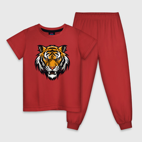 Детская пижама хлопок с принтом Морда взрослого тигра , 100% хлопок |  брюки и футболка прямого кроя, без карманов, на брюках мягкая резинка на поясе и по низу штанин
 | 