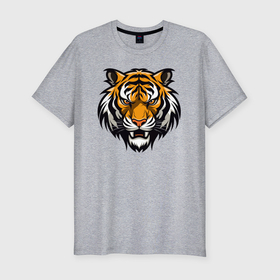 Мужская футболка хлопок Slim с принтом Морда взрослого тигра в Санкт-Петербурге, 92% хлопок, 8% лайкра | приталенный силуэт, круглый вырез ворота, длина до линии бедра, короткий рукав | 