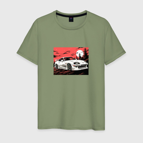 Мужская футболка хлопок с принтом Тойота Супра на закате в Белгороде, 100% хлопок | прямой крой, круглый вырез горловины, длина до линии бедер, слегка спущенное плечо. | 
