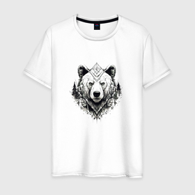 Мужская футболка хлопок с принтом Геометрический медведь в Белгороде, 100% хлопок | прямой крой, круглый вырез горловины, длина до линии бедер, слегка спущенное плечо. | 