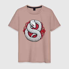 Мужская футболка хлопок с принтом Белая кельтская змея в Санкт-Петербурге, 100% хлопок | прямой крой, круглый вырез горловины, длина до линии бедер, слегка спущенное плечо. | 