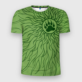 Мужская футболка 3D Slim с принтом Солнце и медвежья лапа в Санкт-Петербурге, 100% полиэстер с улучшенными характеристиками | приталенный силуэт, круглая горловина, широкие плечи, сужается к линии бедра | Тематика изображения на принте: 