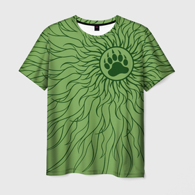 Мужская футболка 3D с принтом Солнце и медвежья лапа в Санкт-Петербурге, 100% полиэфир | прямой крой, круглый вырез горловины, длина до линии бедер | 