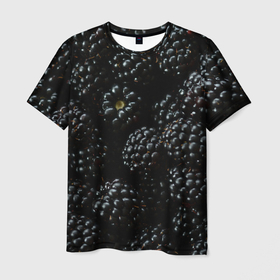 Мужская футболка 3D с принтом Ягодки черники спелые в Кировске, 100% полиэфир | прямой крой, круглый вырез горловины, длина до линии бедер | 