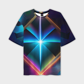 Мужская футболка oversize 3D с принтом Светящиеся лучи в квадрате в Курске,  |  | Тематика изображения на принте: 