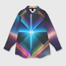 Мужская рубашка oversize 3D с принтом Светящиеся лучи в квадрате в Курске,  |  | Тематика изображения на принте: 